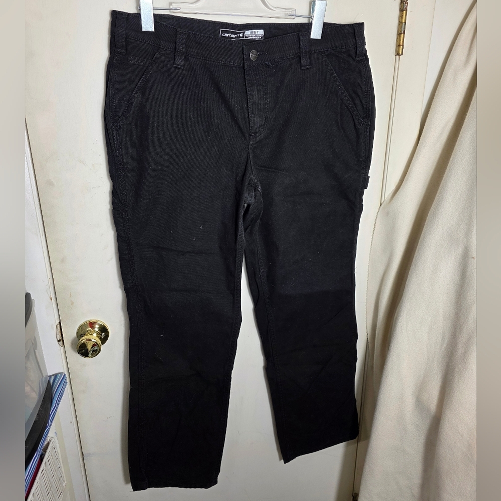 Carhartt Loose Fit Black Canvas Pants Size 14 Short Hole